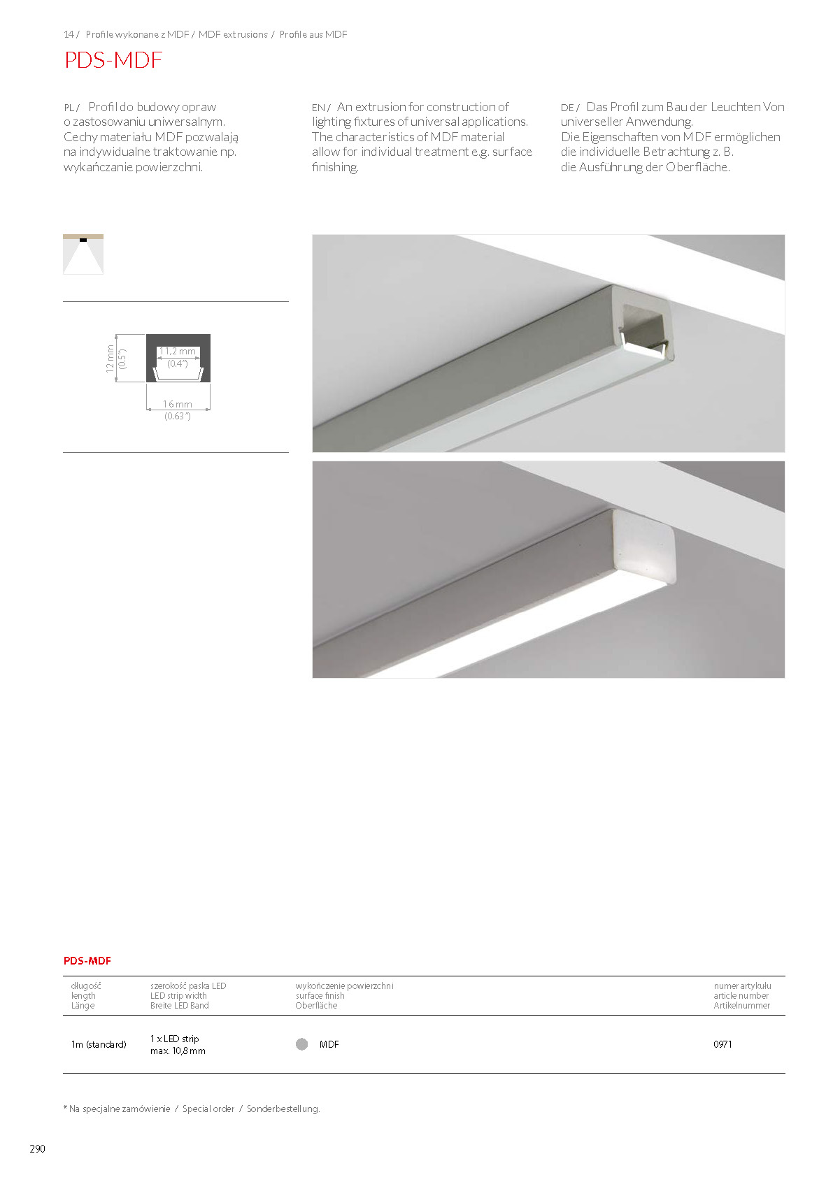 PDS-MDF, profile | stair-lighting.com, 0971 profile, PDS-MDF klus profile, PDS-MDF channel, 